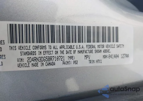 2011 Dodge Grand Caravan Mainstreet из США, поврежденный, VIN 2D4RN3DG5BR710721